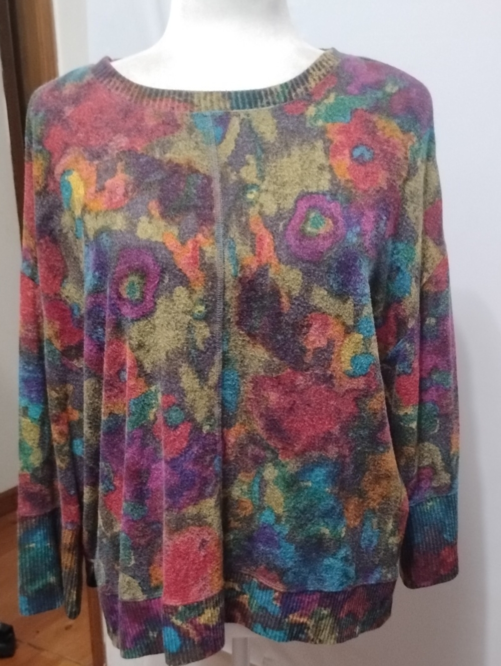 Habitat Multicolor Floral Crew Neck Vent Side Split Sweater S